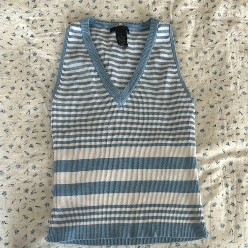 Blue and White Striped Sleeveless Top